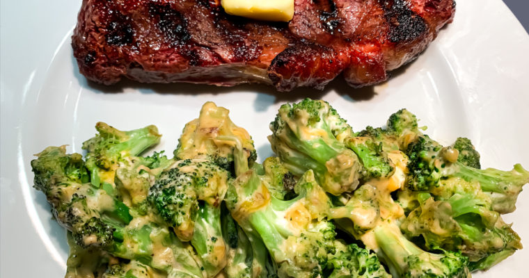 Keto Ribeye Steak with Broccoli and Cheese